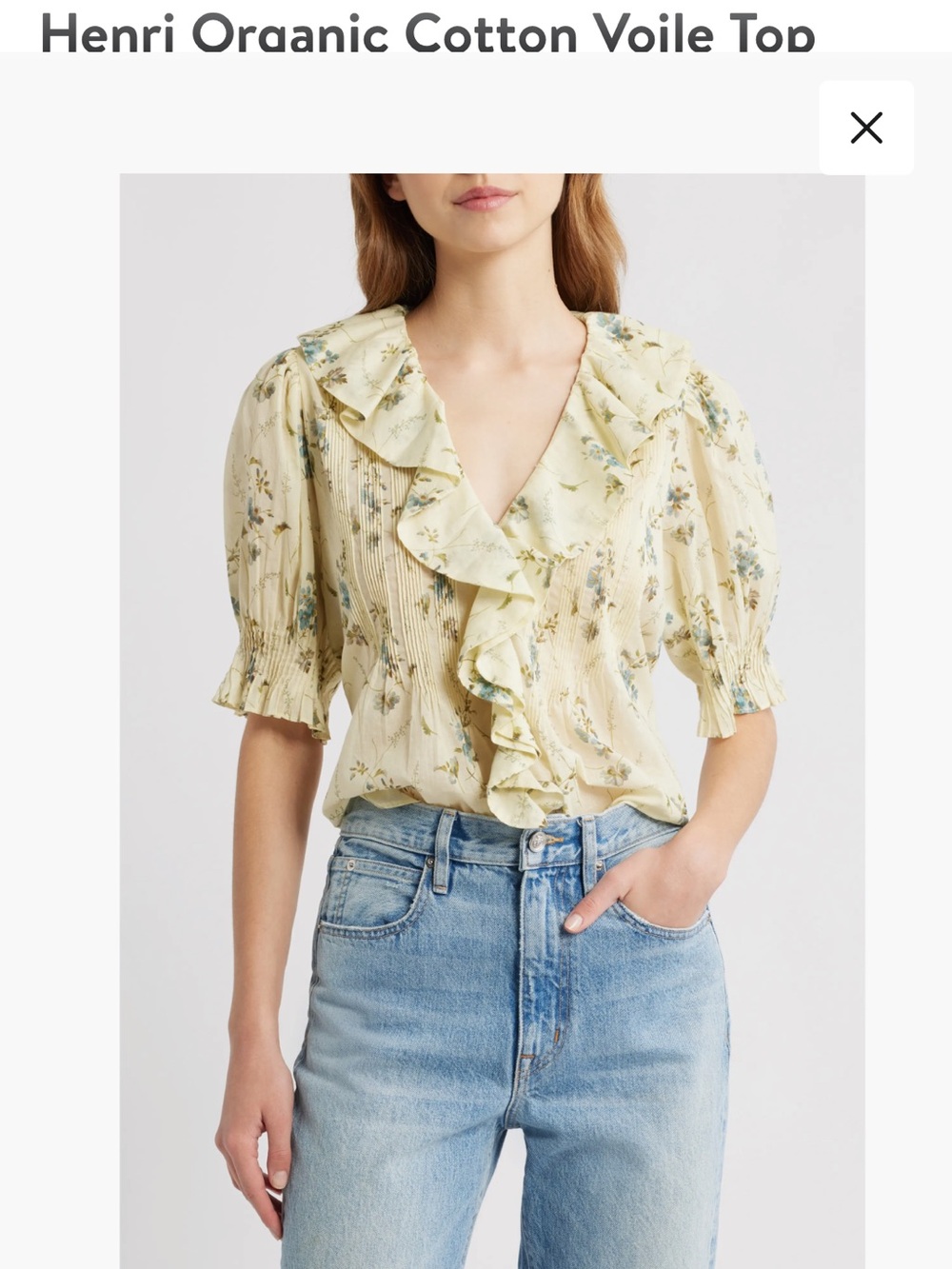 Doen Henri Organic Cotton Voile Top in Pale Yellow Floral